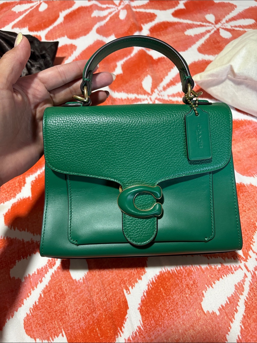 Coach Green Leather Top-Handle Satchel with Signature C Closure